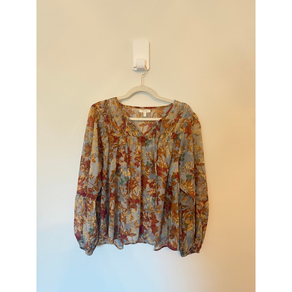 Maurices • Floral Metallic Blouson Peasant Blouse Top Orange Blue Small Boho - Picture 2 of 8